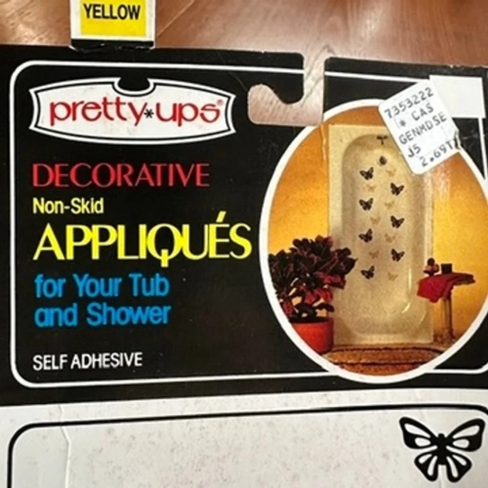 VTG Pretty Ups Yellow Butterfly Decorative Non-Skid Tub Shower Appliques 7 Count